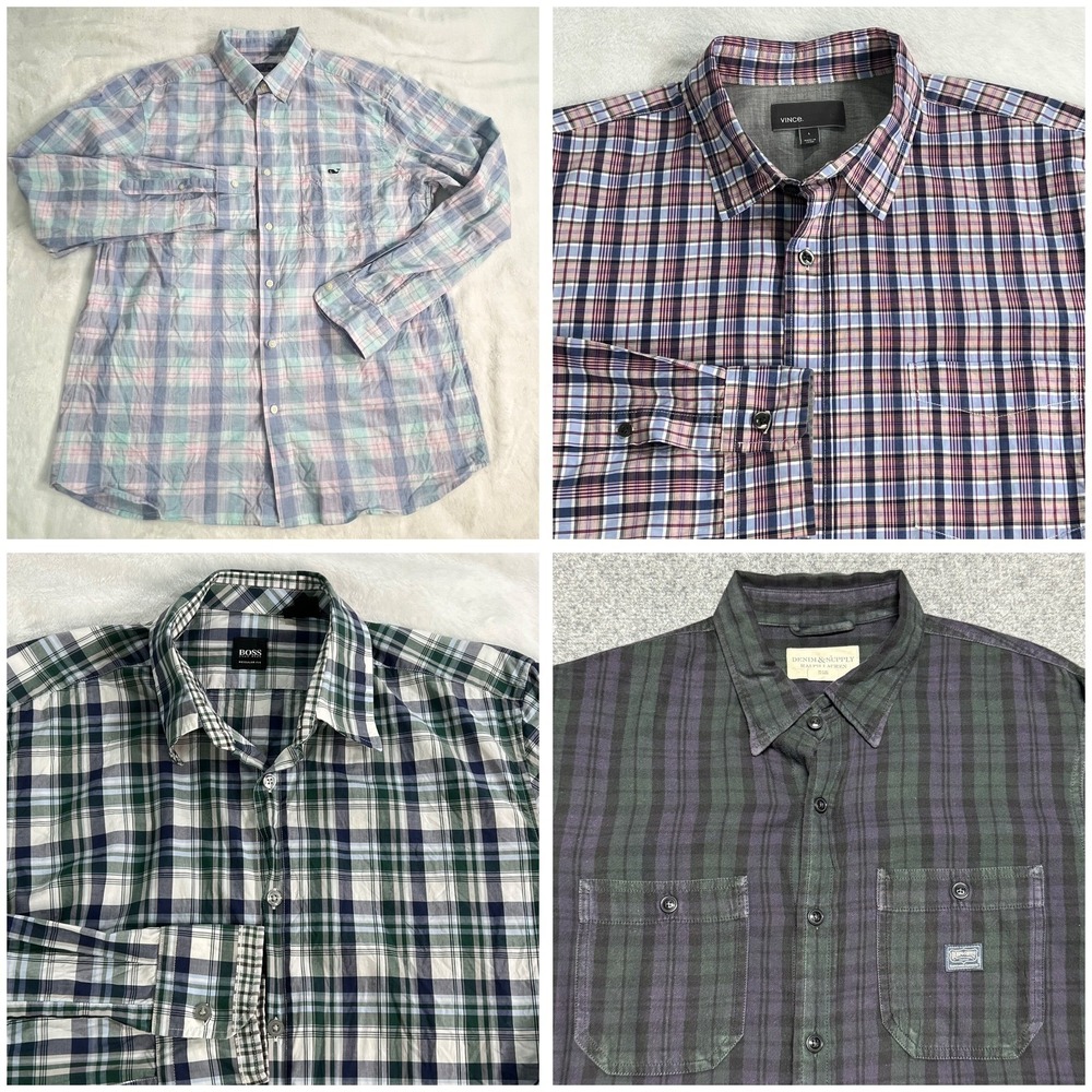 Button Down Shirts 4-Pack Mens Large Vineyard Vines Vince Hugo Boss Plaid